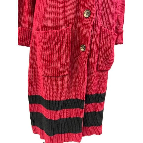 LRL Ralph Lauren Red Cotton Knit Cardigan Sweater Coat Striped Duster Sz M NWOT - Picture 4 of 5